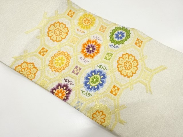 JAPANESE KIMONO / SETSUZURE: SHOKUE NI HANA-MON WOVEN NAGOYA OBI